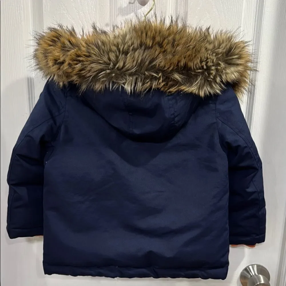 Polo by Ralph Lauren Blue and Orange Puffer Jacket with Faux Fur Hood